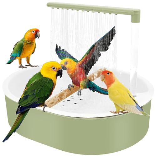 BIZOI Bird Bath Tub, Automatic Parrot Bathtub with Circulating Faucet, USB Electric Pet Water Cycle Bath Tub, Indoor Outdoor Hanging Wall Mounted Pet Bathtub for Parakeet Cockatiel Parrot (Green)