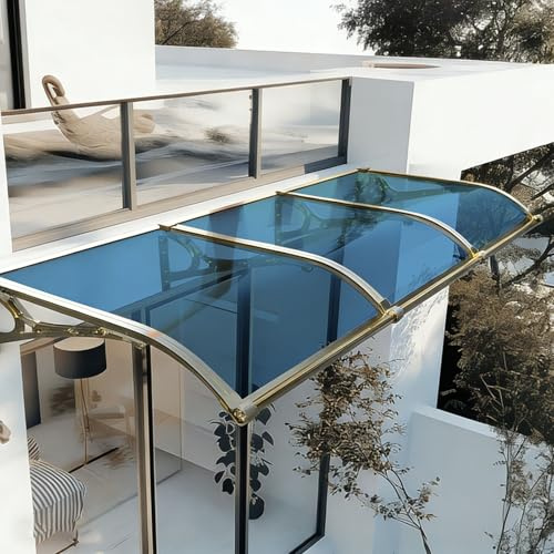 Polycarbonate Outdoor Door Awning Canopy with Aluminum Brackets - Weather Resistant Entry Cover for Rain Snow and Sun Protection - Blue 120x150cm (47x59)