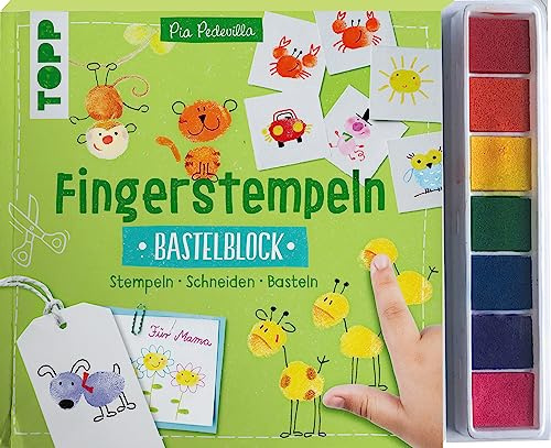 Fingerstempeln. Bastelblock mit Stempelfarbe: Stempeln, Schneiden, Basteln. Mit 7 farbigen Stempelkissen (Fingerstempeln Bastelblöcke)