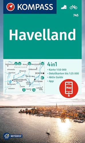 KOMPASS Wanderkarte 745 Havelland 1:50.000: 4in1 Wanderkarte, mit Aktiv Guide und Detailkarten inklusive Karte zur offline Verwendung in der KOMPASS-App. Fahrradfahren.
