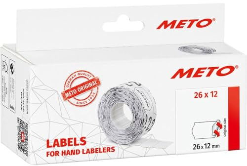 Meto Etiketten für Preisauszeichner (26x12 mm, 1-zeilig, 6.000 Stück, weiß, wiederablösbar, für Meto, Hutner, Avery, Contact, Sato, Tovel etc.)