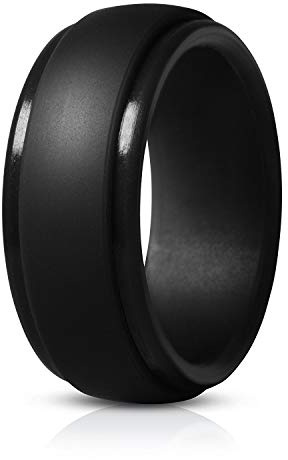 JewelryWe Men's Silicone Ring, 9MM Glossy Silicone Wedding Rings Breathable Rubber Wedding Bands Engagement Promise Ring