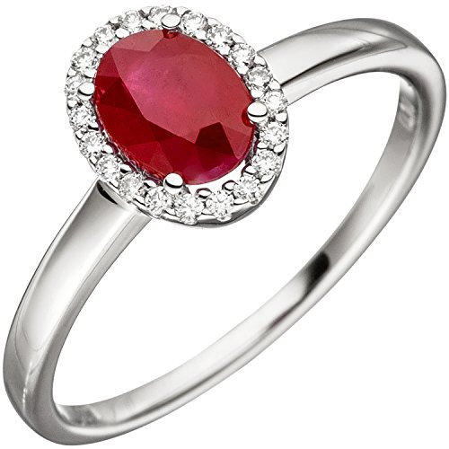Jobo Damen-Ring aus 14 Karat 585 Weißgold mit Rubin und 20 Diamanten Größe 60
