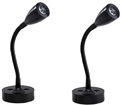 2er Pack 12V LED Spot Leselicht Einstellbarer Schalter Wand Nachttischlampe | 6000K Weißlicht für Camper Innenleuchte Caravan Van Boat Wohnmobil (Lange Schwarz)