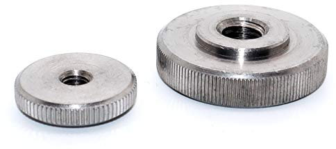 Dadi zigrinati a forma bassa DIN 467 M5 in acciaio inox A1 VA, antiruggine, numero di pezzi 1 dadi, forma piatta con bordo zigrinato.