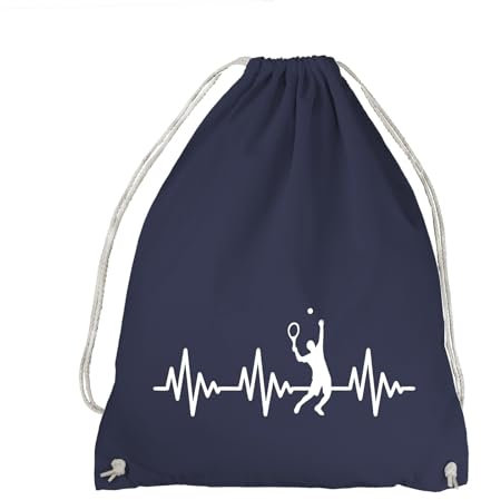 absenda Herzschlag Tennis Turnbeutel - EKG Ball Schläger Ballspiel Netz Navy Blau