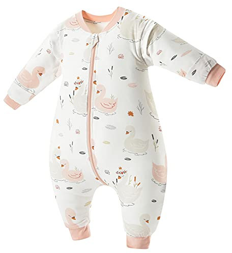 Chilsuessy Baby Ganzjahres Schlafsack mit Füßen, abnehmbar Langarm, Kinder Winter Schlafsack mit Beinen, kleinkind Schlafsäcke, Schwan/3.5 Tog, 70cm/Baby Höhe 80-90cm