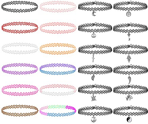 LZYMSZ 24 Stück Choker Set, elastisch & bunt, Halskette für Mädchen Frauen