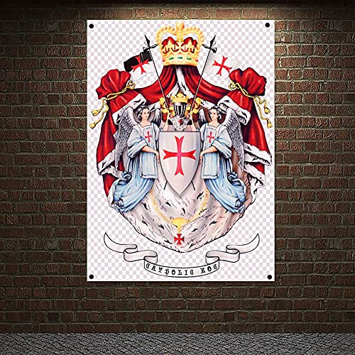 Mittelalterliche Krieger-Legionen-Armor Banner Wandtafel Freimaurerritter Templer-Flagge Messingösen Custom Polyester Bedrucktes Gemälde 96 x 144 cm