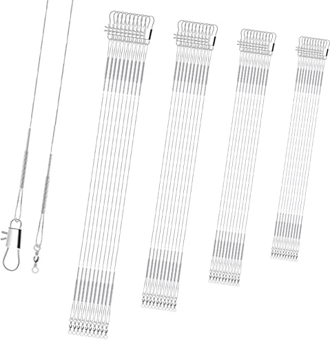 KINBOM 40 piezas de la parte inferior de la línea, antimordedura de acero inoxidable, hilo de la parte inferior de la línea con los giros para agua de mar y agua dulce (15 cm/20 cm/25 cm/30 cm, plata)