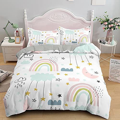 SJSXWQN Funda Nordica Cama 90 Infantiles Arcoiris Rosa Edredón Cama 90 para Niñas Niños con Cremallera Microfibra de Suave y Transpirable Fundas Nordicas 150x220 cm + 2 Fundas de Almohada 50x80 cm