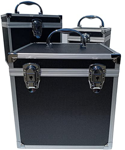 Aluminium Koffer Leer Box Schwarz Würfelform Werkzeugkoffer 25x25x25 cm mit Rasterschaum