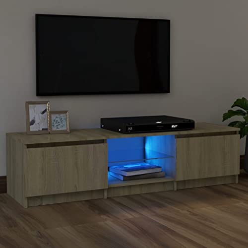 homiuse Fernsehschrank mit LED-Leuchten Sonoma-Eiche 120x30x35,5 cm TV Board Fernsehschrank Fernsehtisch TV Lowboard TV Kommode Fernseher Schrank TV Schrank TV Cabinet TV Stand