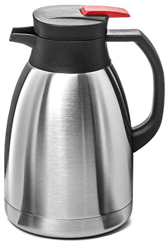 Forgast Isolierkanne mit einer Taste | Warmhaltekanne aus Edelstahl | 1,5L | isolierte Kanne für Tee Kaffee | für heiße und kalte Getränke | auslaufsicher