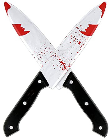 DERAYEE 2 Stück Blutverschmiertes Messer Halloween Fake Messer(30.5x4CM),Psychopath, Mörder, Accessoire, Karneval, Mottoparty, Halloween,Cosplay