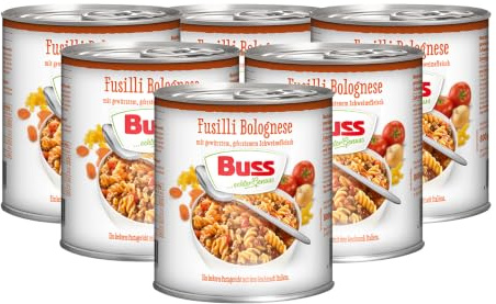 Buss Pasta Gerichte - Fusilli mit köstlicher Bolognese Sauce, 6 x 800g | Nudeltopf mit Fusilli in Bolognese Soße mit Hackfleisch - Schnelle Fertiggerichte zum Aufwärmen in Mikrowelle & Topf