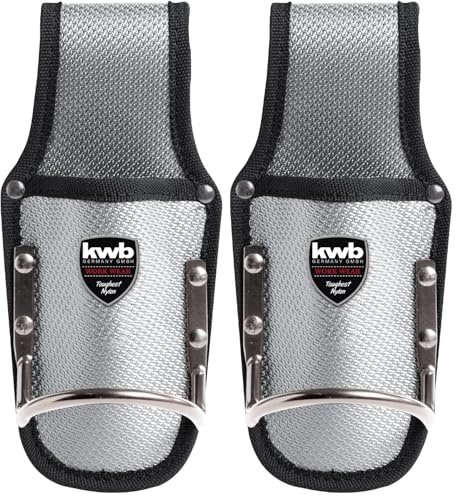kwb Messertasche mit Hammerhalter in Silber/Schwarz, Werkzeugtasche aus Nylon für den Gürtel mit Bügel für Hämmer und Metallclip für den Gürtel (Packung mit 2)