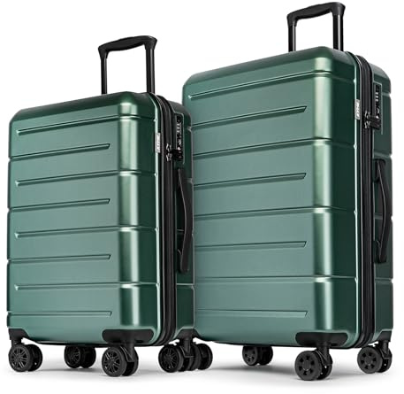 KYME Luggage Sets 2 Piece Suitcase Set Hardshell 20 inch/24 inch Luggage with Spinner Wheels Hardside PC+ABS Checked Large Suitcase with TSA Lock for Women Men Green