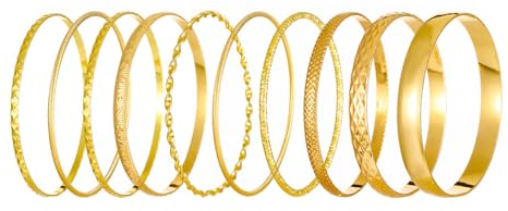 FDEETY 10 Stück Armreif Multi Stapelbar Armreifen Armband Boho Indischen Armreif Armband Modeschmuck für Frauen und Mädchen (Gold)