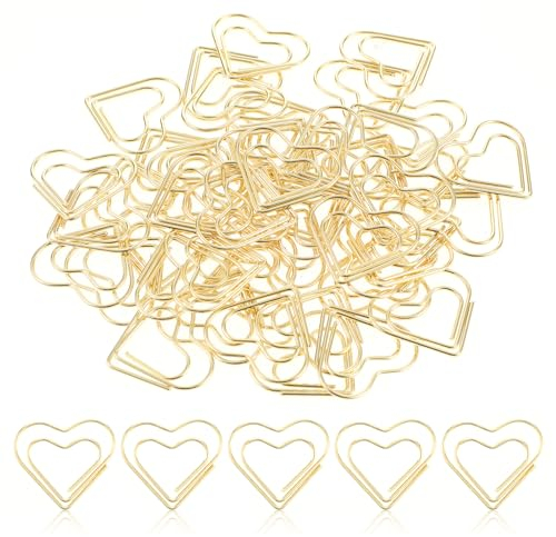 Gjinxi 50 Stück Büroklammern, Gold Herz Büroklammern, Büroklammern Set mit Transparentbox, Groß Gold Büroklammer Herzförmige büroklammern für Dekorative Hochzeiten Postkarten Schule Klassenzimmer Büro