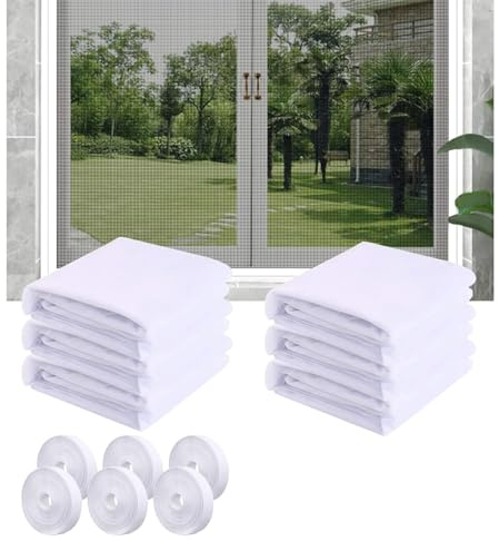 Amebleak 6 Pezzi Zanzariere per Finestra Anti-Zanzariera, 130 x 150 Cm Autoadesiva Fai Da Te Zanzariera con 6 Nastri Autoadesivi, Zanzariera Adesiva per Proteggere la Famiglia Dagli Insetti (Bianco)
