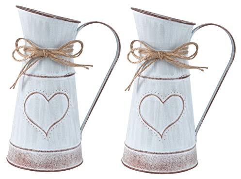 POPETPOP Lot De 2 Vases à Fleurs en Métal Forme Cœur Vintage Petit Format D10x21 Cm pour Décoration Intérieure Jardinière Maison Rétro Élégant