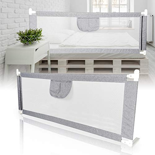 Fogmiea Bettgitter für Kinder, Rausfallschutz Bett, Kinderbettgitter mit luftiges Netz, Sicheres & höhenverstellbares Bettschutzgitter, Grau, 180 x 80cm(Eine Seite)