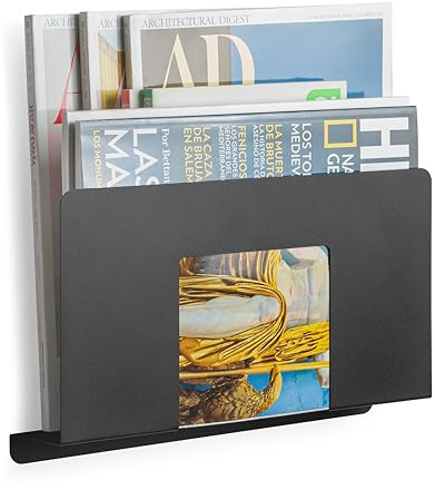 Revistero de Pared. Organizador escritorio de Revistas, Archivador, Carpeta archivadora, Papel A4, Folios A4, Cocina, Material oficina. Recibidores de entrada. Estanteria baño. (Negro, 2 Unidades)