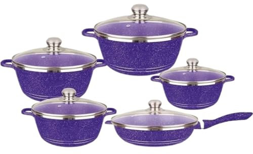 Cookware Set Pots and Pans Set 5 Pcs Cooking Pot Nonstick Cookware Sets with Glass Lids Aluminium Home Frying Pan Stock Pot Kitchen Supplies Cooking Pot Set Cooking Pan Set(Purple)