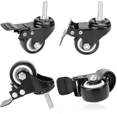 4PCS Heavy Duty Castor Wheels 1.5 Inch with Brake and Threaded Stem M8X25mm Swivel Trolley Furniture Caster Strong Hold 260KG