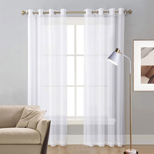 LIUNADM Voilage à Oeillets, Rideaux Salon 225 x 250 cm Oeillets Isolation Lumiere Anti UV Decoration Rideau Exterieur Terrasse pour Fenêtre, Fenêtre, Maison, Terrasse, Blanc