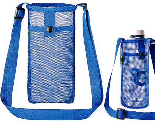 Luxiremi Portable Water Bottle Bag, Water Bottle Pouch Holder with Adjustable Strap Mesh Water Bottles Sling Outdoor Accessories for Walking Hiking Travelling Camping (blue)
