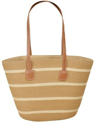 Gyios Strohtaschen Damen Mode -strohbag - Große Kapazität Frauen Schultertasche, Gewebte Strandhandtasche Im Französischen Stil Für Den Urlaub-Khaki