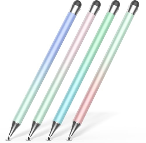 Stylus Pen for Touchscreen (4Pcs), 2 in 1 Stylus Pen for iPad, High Precision and Sensitivity Rubber Tips and Disc Compatible with iPad/iPhone/Android Tablets and All Touch Screens Devices (Light)