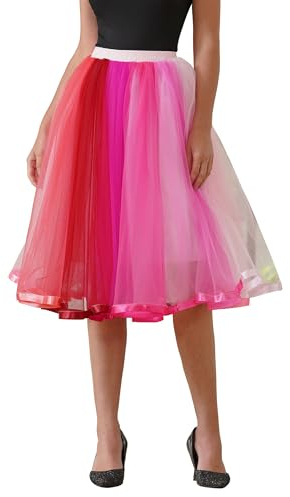 BABYONLINE D.R.E.S.S.® Nya damer kort retrokjol hög midja tyllkjol underkjol 50-talet tutu underkjol tutu krinolin minikjol randig underkjol klänning tyll underkjol, Regnbåge 7 färger, one size