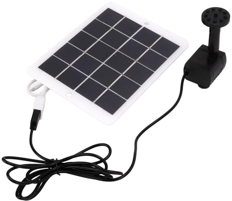 3W 5V Solaire Fontaine Kit, 6 Buses + Panneau Solaire + Pompe de Fontaine Intelligente Power Off 120L / H Mini Fontaine Solaire de Jardin Paysager, pour Étang À Poissons Extérieur, Piscines