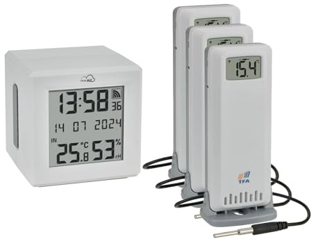 TFA Dostmann TFA.me Starter Set Gateway mit 3 Temperatursender, 35.8104, zur Überwachung von TFA-ID Sendern, inkl online TFA.me Portal für PC/Smartphone/Tablet, mit Kabelfühler, Temperatur weiß