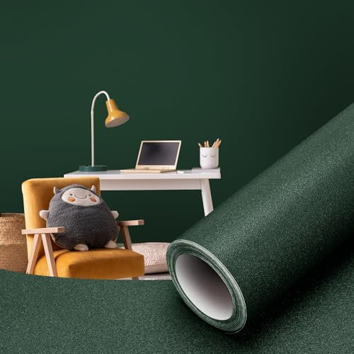 Orgthin Papel Tapiz Autoadhesivo para Despegar y Pegar, 40 x 1000 cm, Color Sólido, Vinilo Impermeable, Rollo de Papel Tapiz Texturizado, Removible para Armarios, Encimeras, Estanterías, Dunkelgrün