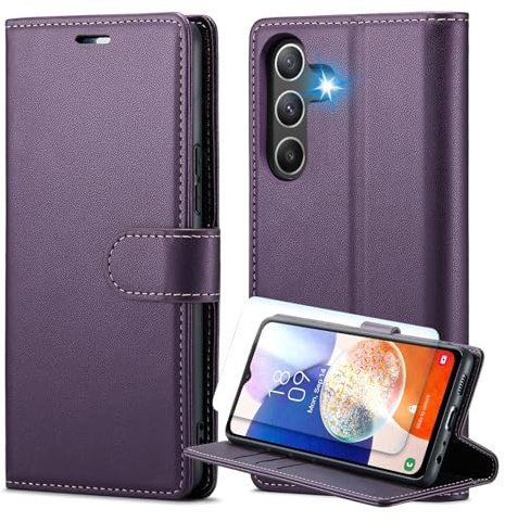 for Samsung Galaxy A16 Case 5G/4G with RFID Blocking Credit Card Holder, and Screen Protectors PU Leather Folio Flip Kickstand Protective Shockproof for Samsung A16 Wallet Phone Cover (Purple)
