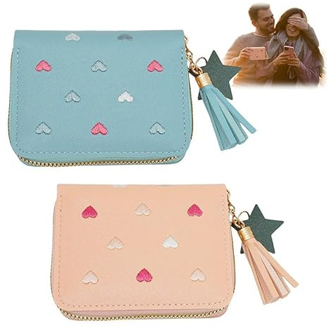 2 Stück Kinder Portemonnaie Mädchen Klein Portmonee PU Leder Mini Geldbörse Damen Kinderportmonee kleine Kindergeldbörsen für Mädchen Teenager Frauen Kinderportemonnaie KinderGeldbörsen, Rosa + azul.,