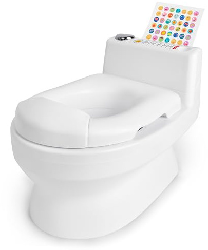 Fisher-Price™ 2-N-1 Potty Trainer with Flushing Sounds, Chart & Storage – White Floor Potty Chair with Splash Guard, Removable Ring & Bowl, Patented Snap Safe Ring Technology