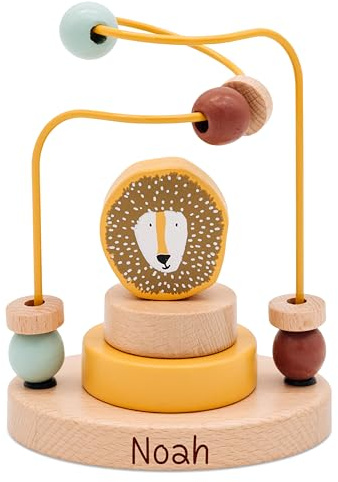 wunderwunsch Trixie Motorikschleife als Baby Geschenk, Geschenke zur Geburt, Babyspielzeug, Personalisierte Geburtstagsgeschenke, Montessori Spielzeug mit Personalierung (Löwe)