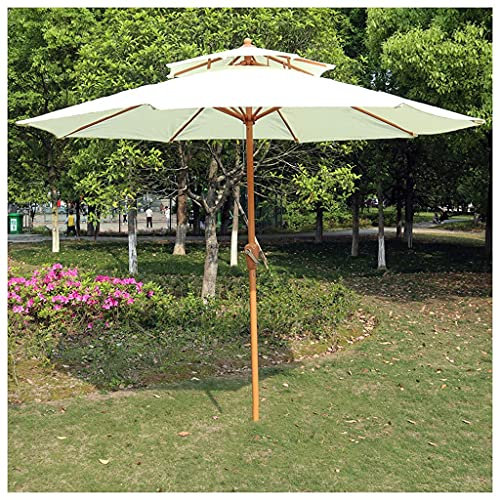 WOTZOV Parasol d'extérieur, 270 cm, Couleur Bois, Pilier Central, Montage Facile, pour Plage, Piscine, Patio, Jardin，Beige