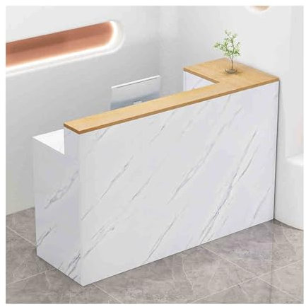 HUFIREHU GroßE Empfangstheke BüRotheke Rezeptionstisch Rezeption BüRomöBel L-FöRmiger Emfpangstresen Modern HöLzerne Kassentheke Theke FüR Klinik Empfangstheke Mit Schubladen(Marble Gold Wood,LEFT_100