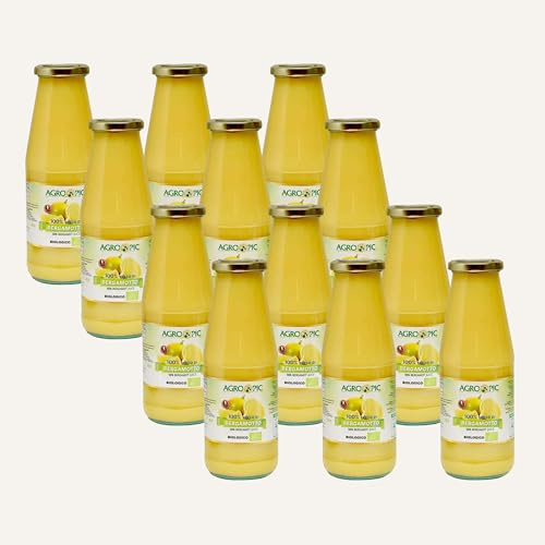 Agropic Succo di Bergamotto Puro Bio, 720 ml, Bergamotto Succo Puro Biologico, 12 bottiglie, Senza Zuccheri Aggiunti e Conservanti, Realizzato in Calabria