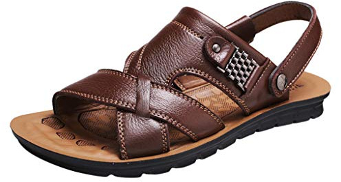 Sandales d'été en cuir pour homme - Sandales confortables - Semelle intérieure douce - Sandales romaines - Grandes tailles - Chaussures orthopédiques décontractées, marron, 42 EU