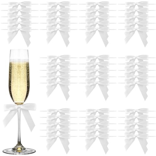INSPUTOL 50er-Pack Geschenkschleifen zum Verpacken von Geschenken, Selbstklebende Satinschleifen zum Basteln und Dekorieren (weiß)