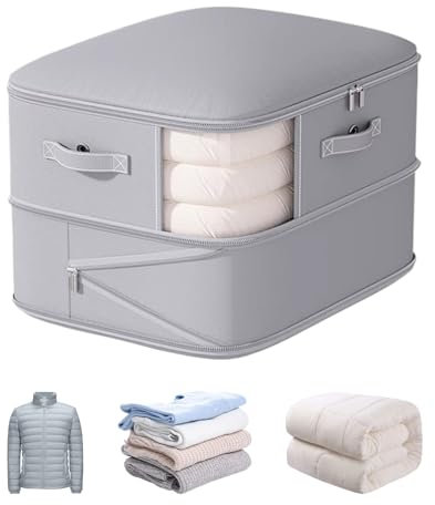 Organizadores de almacenamiento comprimibles para almacenamiento – Organizador de almacenamiento por compresión, estuche de almacenamiento con cremallera 2 compartimentos para ropa, ropa de cama