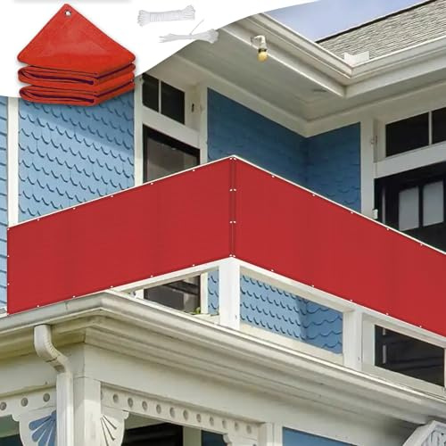 Balkon Sichtschutz Ohne Bohren 90 x 100 cm Blickdicht, Windschutz Sonnenschutz, in Div. Größen & Farben Balkon Sichtschutz/Balkonbespannung für Balkongeländer Terrasse, Rot