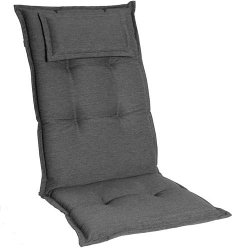 Homeoutfit24 Gartenstuhlauflagen Hochlehner – 1er Set – Komfort-Polster 6,5 cm – Kopfstütze integriert – Oeko-TEX Zertifiziert – pflegeleicht – Anthrazit – Made in EU